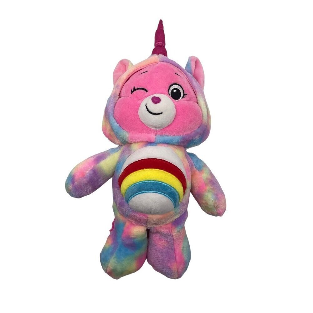 Care Bears Unlock The Magic Cheer Bear Plush Unicorn Hood 2021 Rainbow Tie Dye